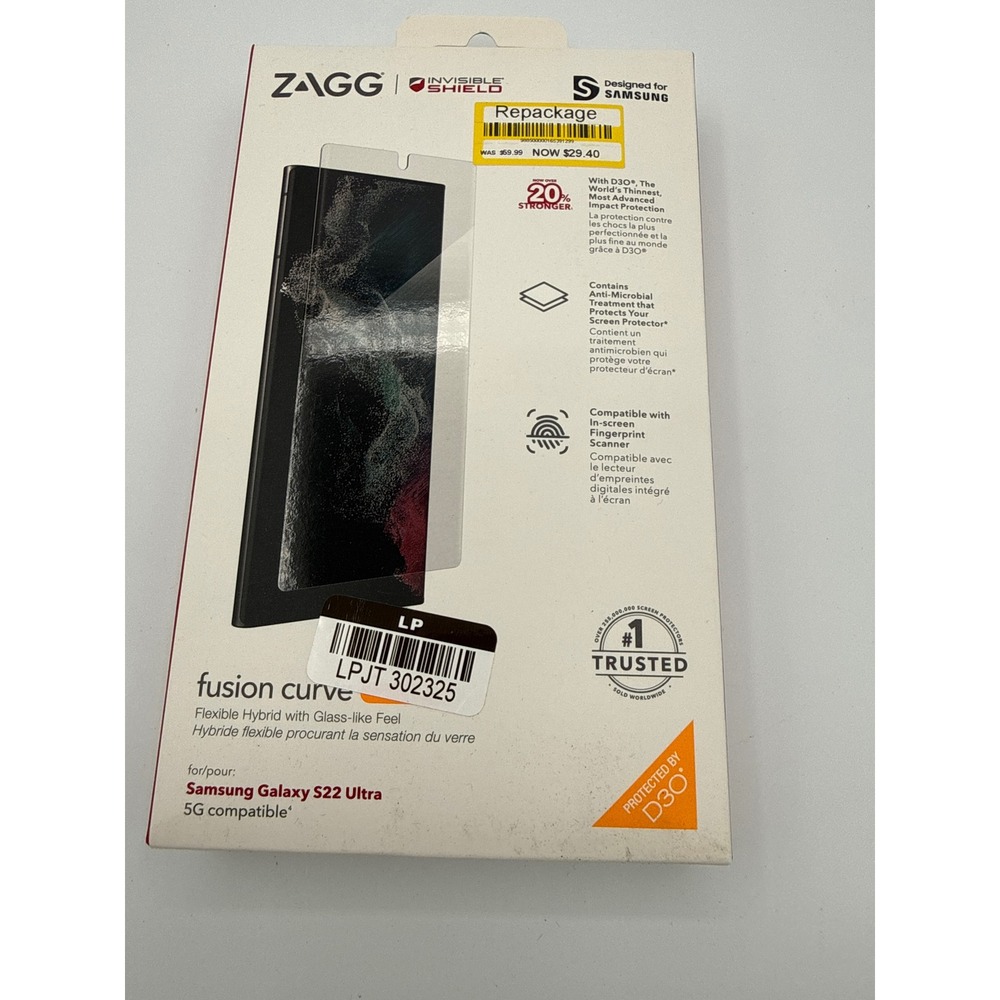 ZAGG Fusion Curve Screen Protector Samsung S22 Ultra Clear New Repackage D3O